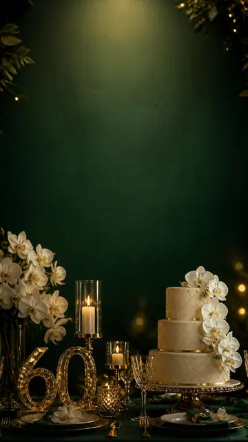 Diamond Sixty invitation design: Emerald & gold, 60 cake, candles