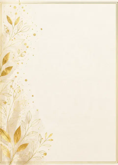 Golden Years invitation design: Ivory paper with gold-foil botanicals