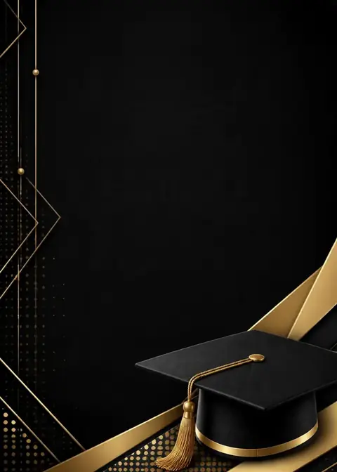 Bold Achiever invitation design: Matte black with sweeping gold lines & cap