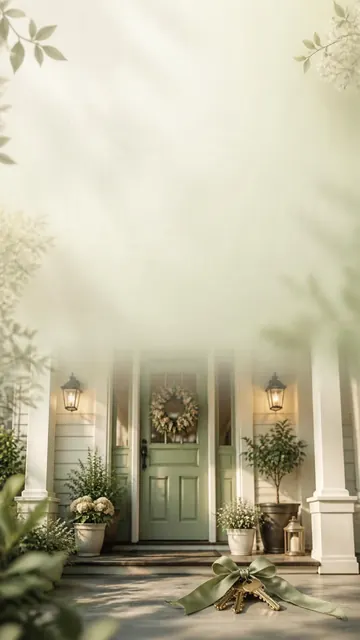 Keys to Our Home invitation design: Front door, keys & potted plants