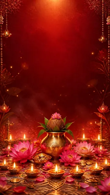Lotus & Lamps invitation design: Lotus, gold coins & diyas