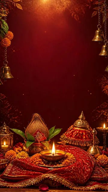 Mata Ki Chowki invitation design: Red chunri, jyot & marigolds