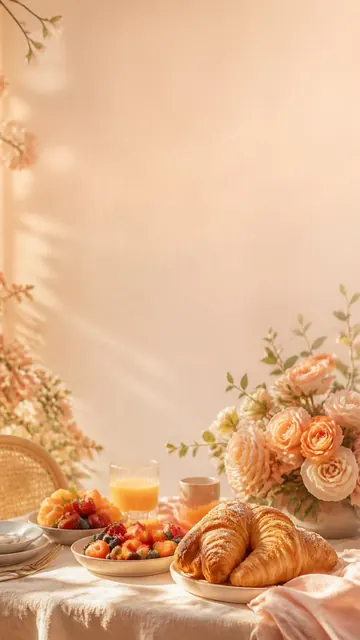 Post-Wedding Brunch invitation design: Brunch table, croissants & orange juice