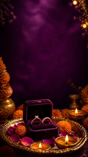 Sagai Glow invitation design: Velvet ring box, marigolds & diyas
