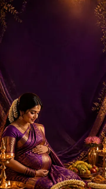 Seemantham invitation design: Silk saree, bangles & jasmine