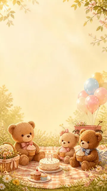 Teddy Bear Picnic invitation design: Teddy bears, picnic blanket & cupcakes