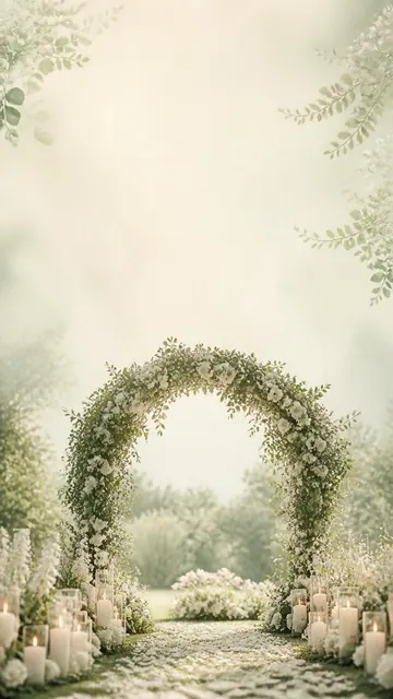 Say I Do Again invitation design: Garden arch, white florals & candles