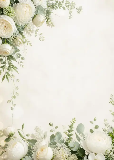 Garden Vows invitation design: Ivory roses, eucalyptus & champagne light